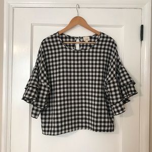 Checkered Top w/ Tiered Bell Sleeves- Small